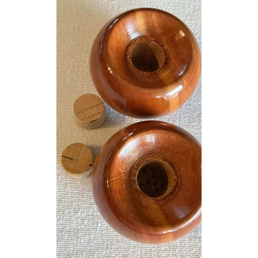 Vintage Wood Orb Salt and Pepper Shakers MCM Mid Century Modern Turned Wood Orb
